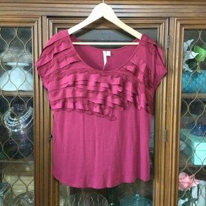 Lauren Conrad Merlot Ribbon & Lace Tee